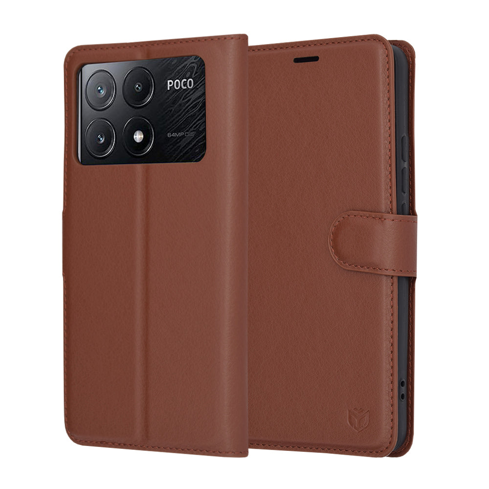 Funda para Xiaomi Poco X6 Pro, Techsuit, Leather Folio, Marrón
