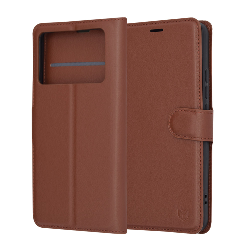 Funda para Xiaomi Poco X6 Pro, Techsuit, Leather Folio, Marrón