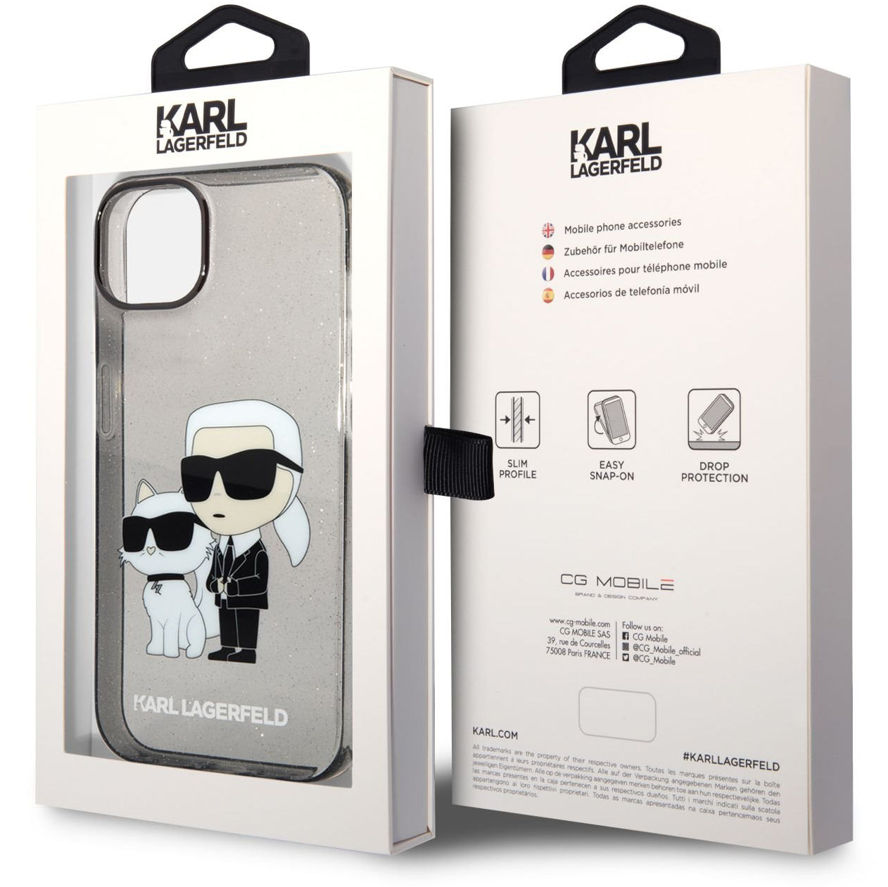 Funda para Apple iPhone 14 Plus, Karl Lagerfeld, IML Glitter Karl and Choupette NFT, Negra