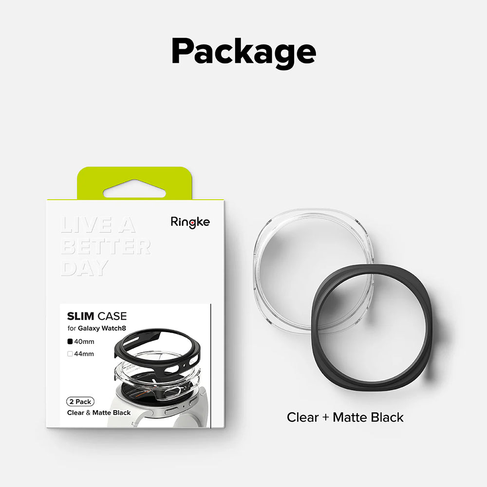 Funda Ringke Slim para Samsung Galaxy Watch8 40mm, Set de 2 piezas, Negra Mate