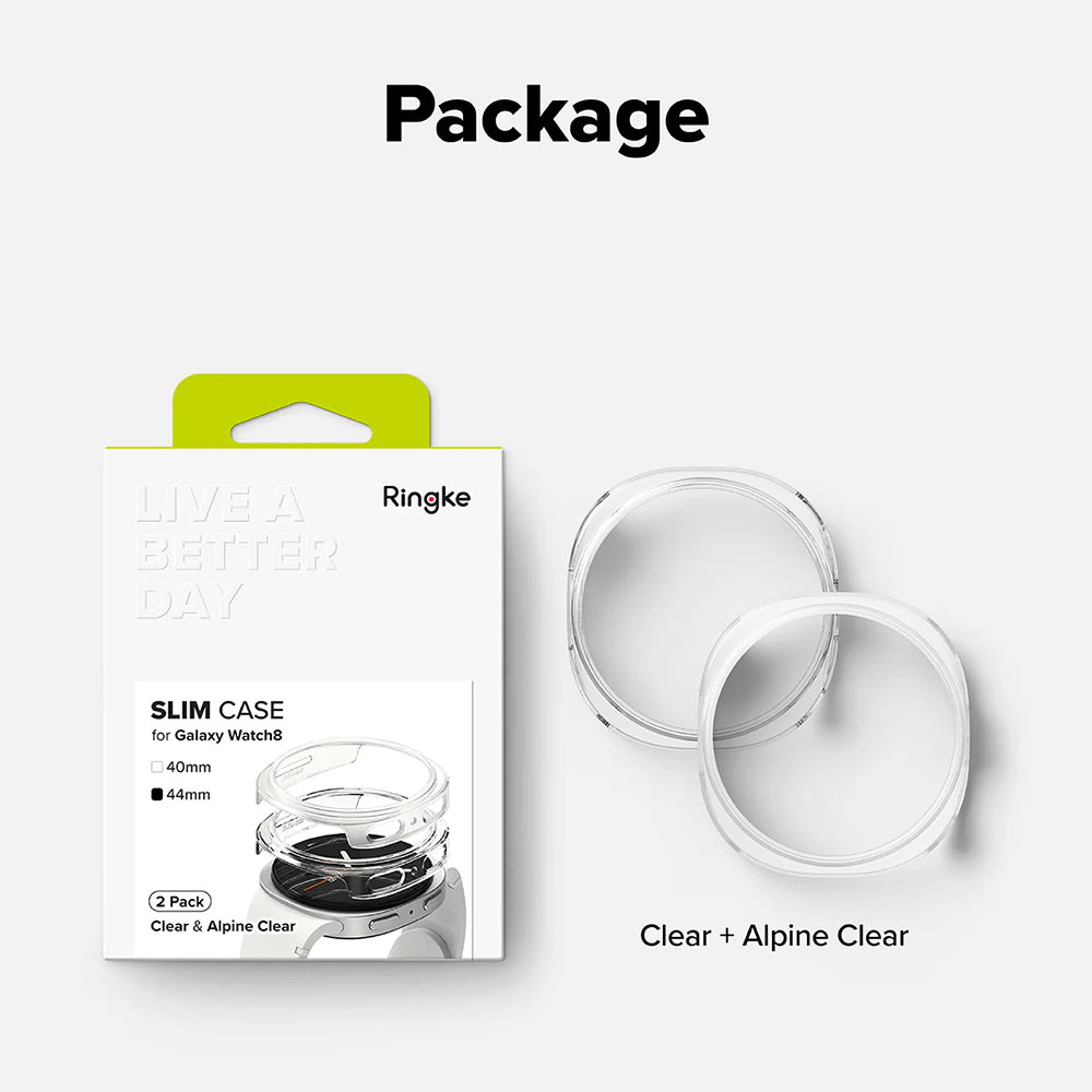Funda Ringke Slim para Samsung Galaxy Watch8 44mm, Set de 2 piezas, Transparente