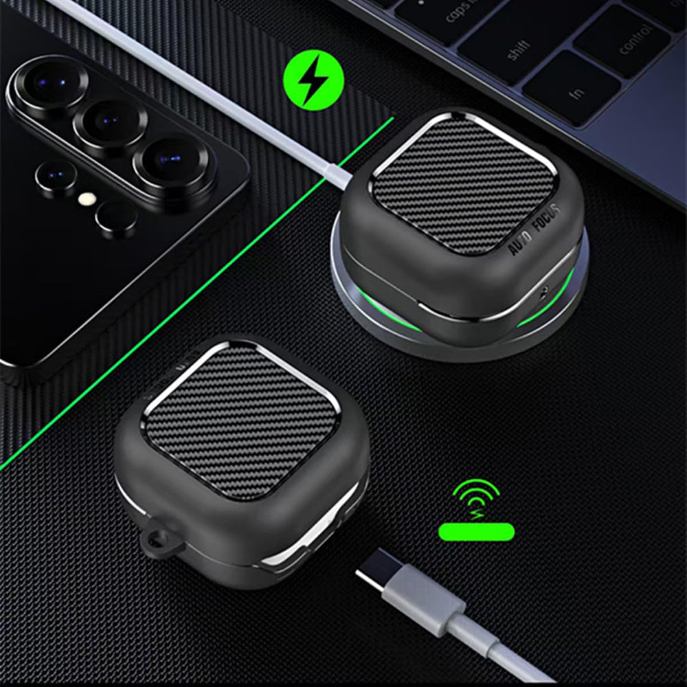 Funda Techsuit CarbonFiber para Samsung Galaxy Buds4 / Buds4 Pro, Negra