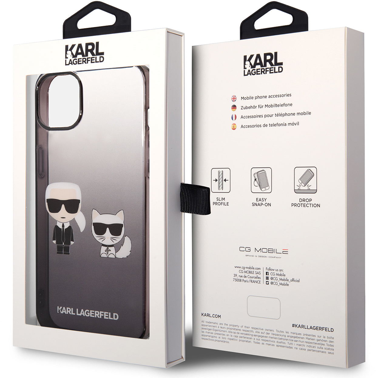 Funda para Apple iPhone 14 Plus, Karl Lagerfeld, Gradient Karl & Choupette, Negra