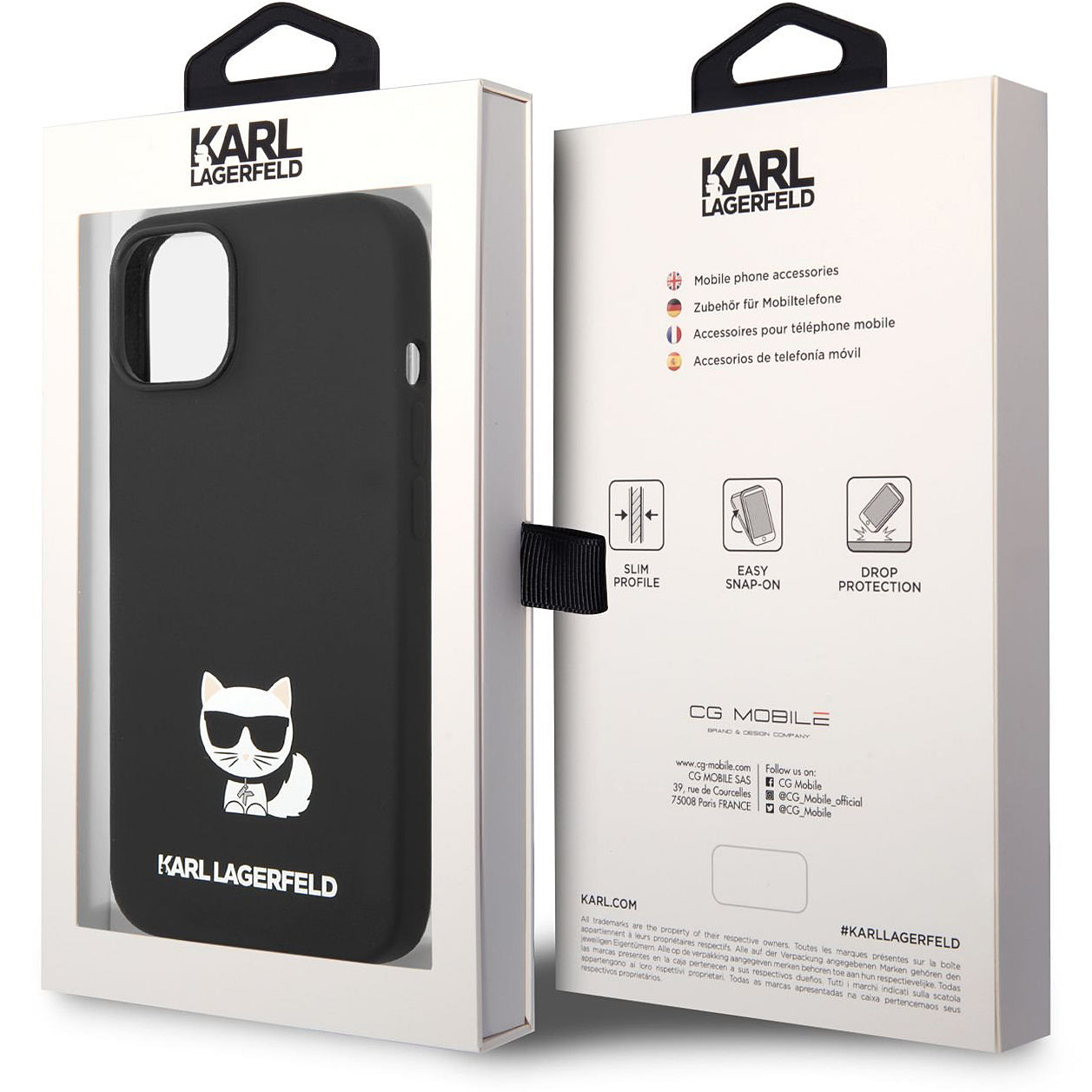 Funda para Apple iPhone 14 Plus, Karl Lagerfeld, Silicone Body Choupette, Negra