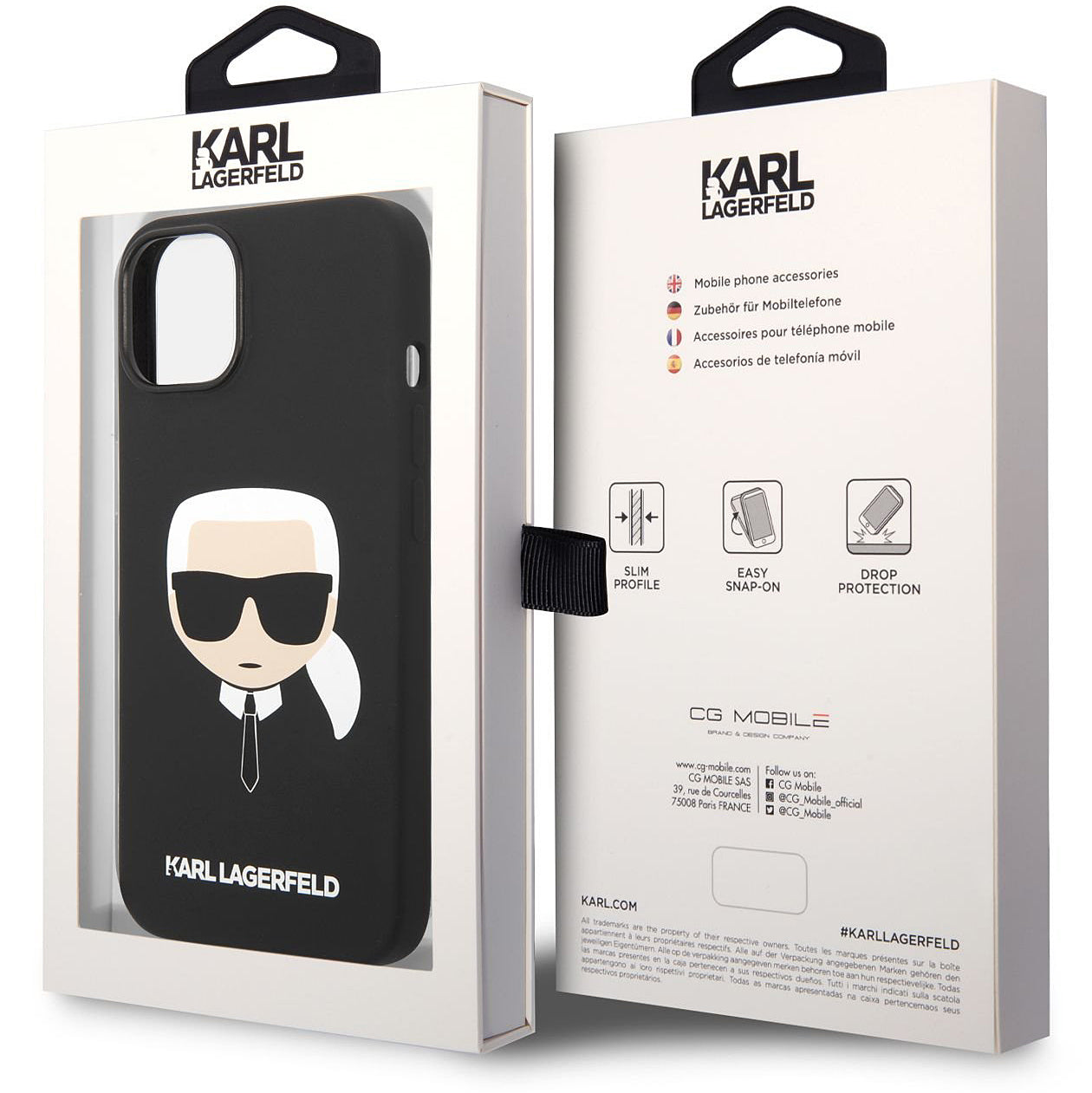 Funda MagSafe para Apple iPhone 14 Plus, Karl Lagerfeld, Silicona Líquida Karl Head, Negra