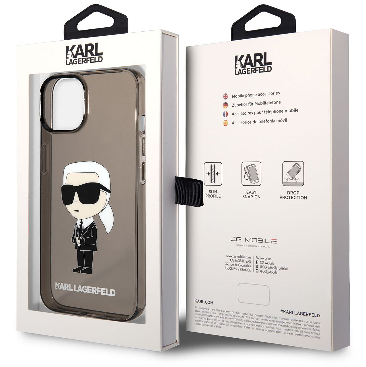Funda TPU Karl Lagerfeld IML para Apple iPhone 14 Plus, Ikonik NFT, Negra Transparente KLHCP14MHNIKTCK