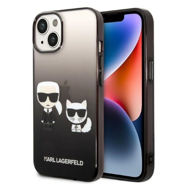 Funda para Apple iPhone 14 Plus, Karl Lagerfeld, Gradient Karl & Choupette, Negra