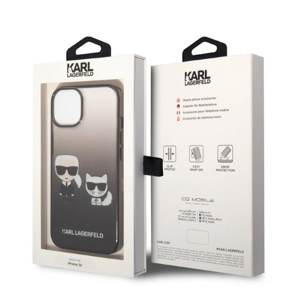 Funda para Apple iPhone 14 Plus, Karl Lagerfeld, Gradient Karl & Choupette, Negra