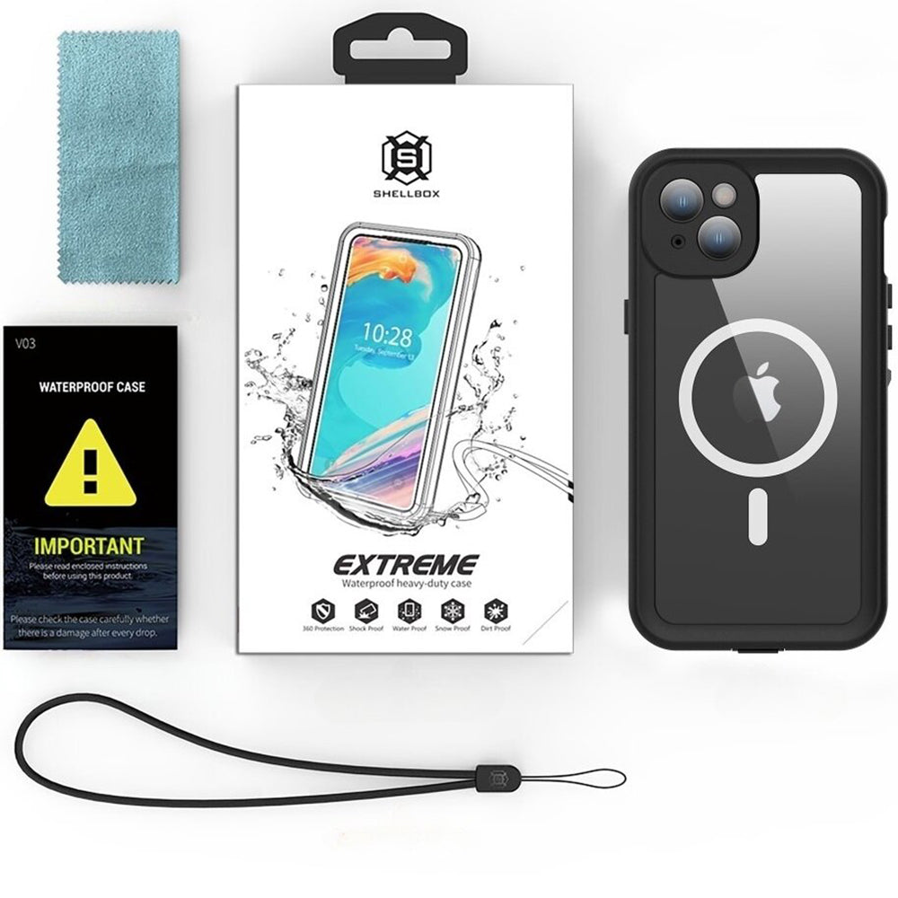 Funda Waterproof MagSafe para Apple iPhone 15 Plus, ShellBox, Negra