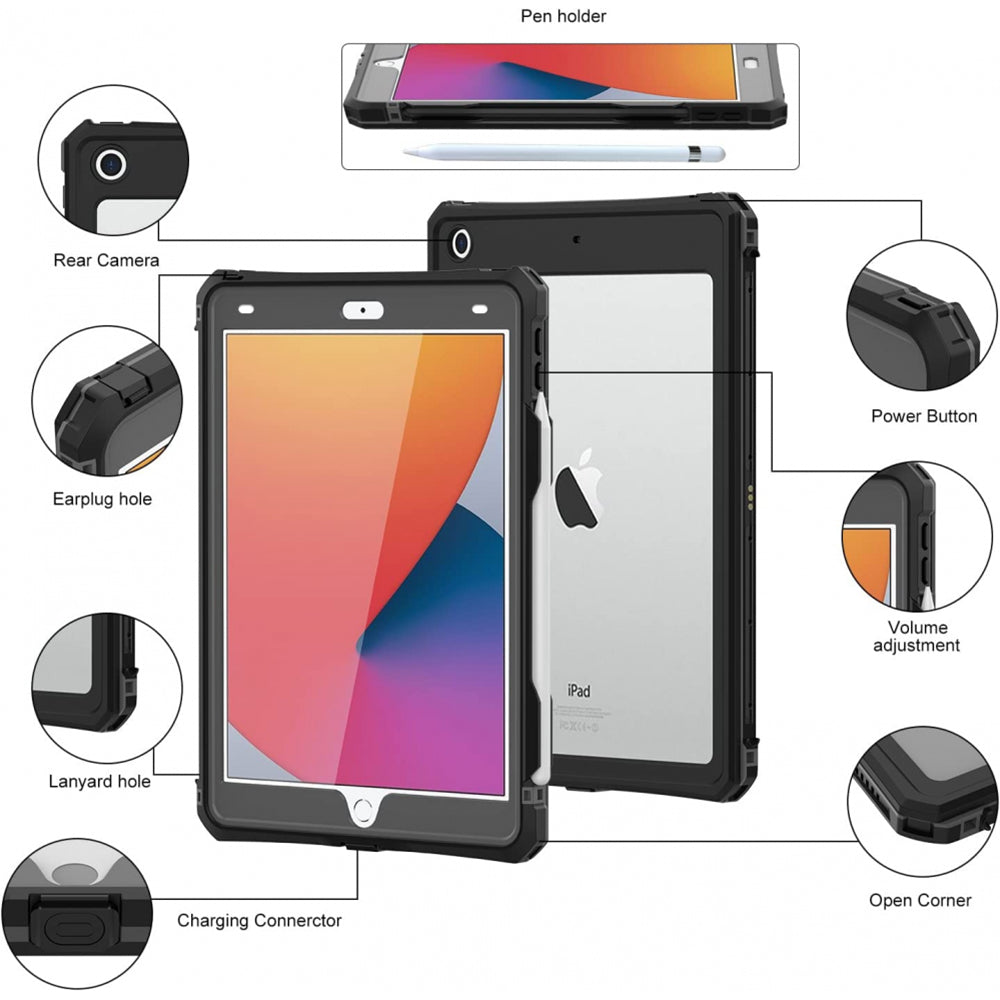Funda impermeable para Apple iPad 10.2 (2021) / 10.2 (2020) / 10.2 (2019), ShellBox, Negra