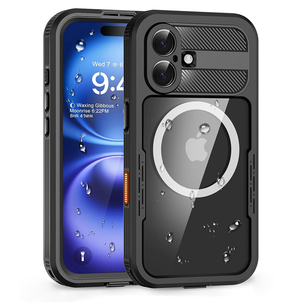 Funda impermeable para Apple iPhone 16, ShellBox, Carbono, Negra