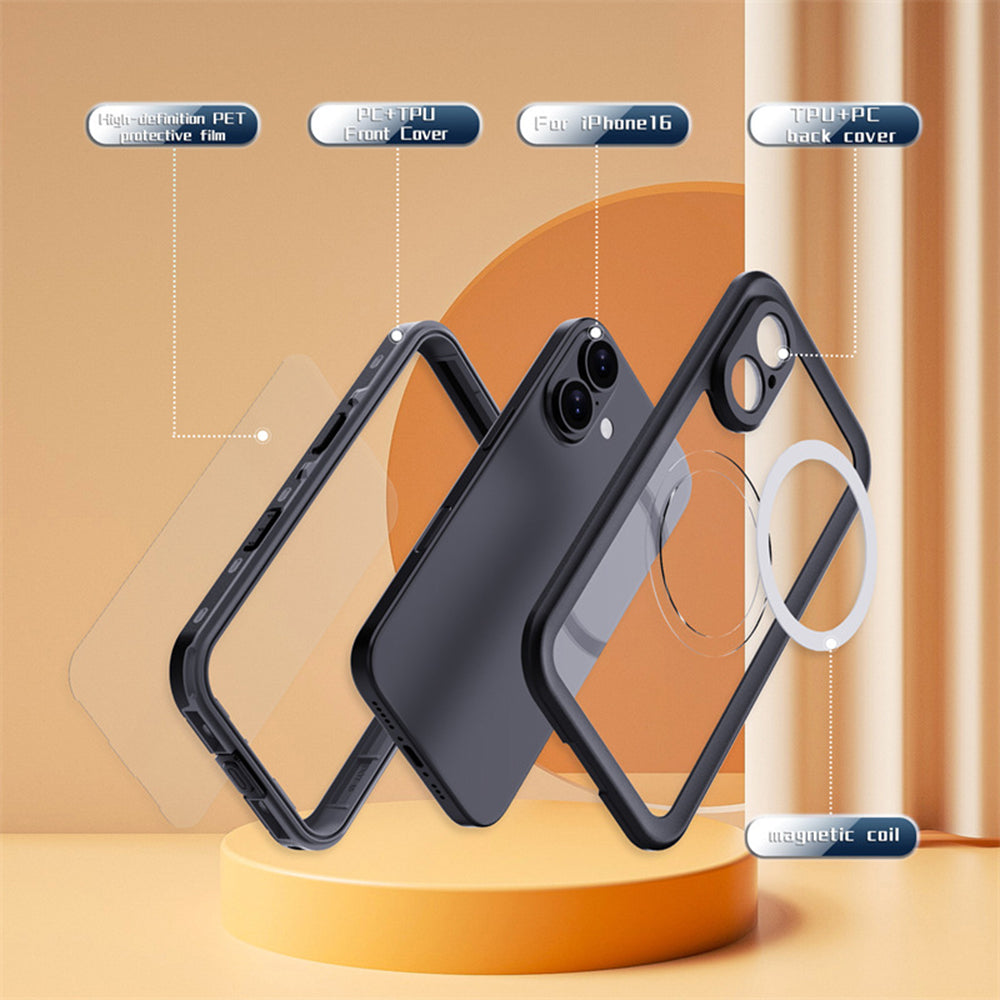 Funda impermeable para Apple iPhone 16, ShellBox, Negra
