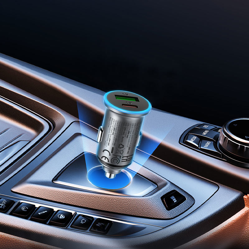 Cargador de coche Acefast B15, 65W, 3.25A, 1 X USB-A - 1 x USB-C, Gris