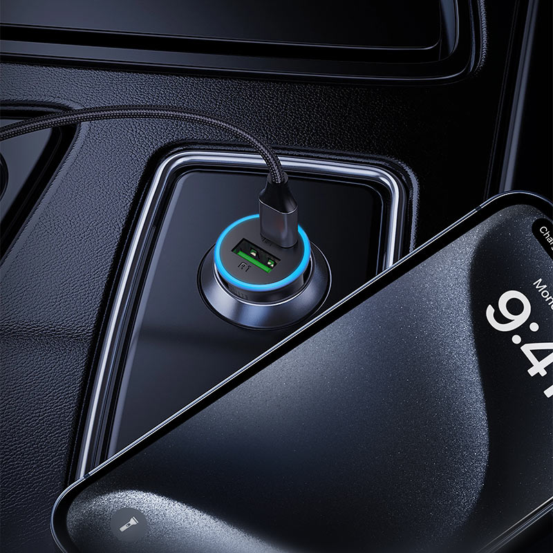 Cargador de coche Acefast B15, 65W, 3.25A, 1 X USB-A - 1 x USB-C, Gris