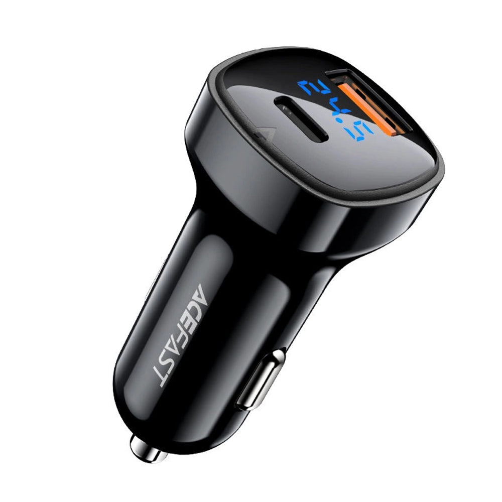 Cargador de coche Acefast B4, 66W, 3A, 1 x USB-A - 1 x USB-C, Negro