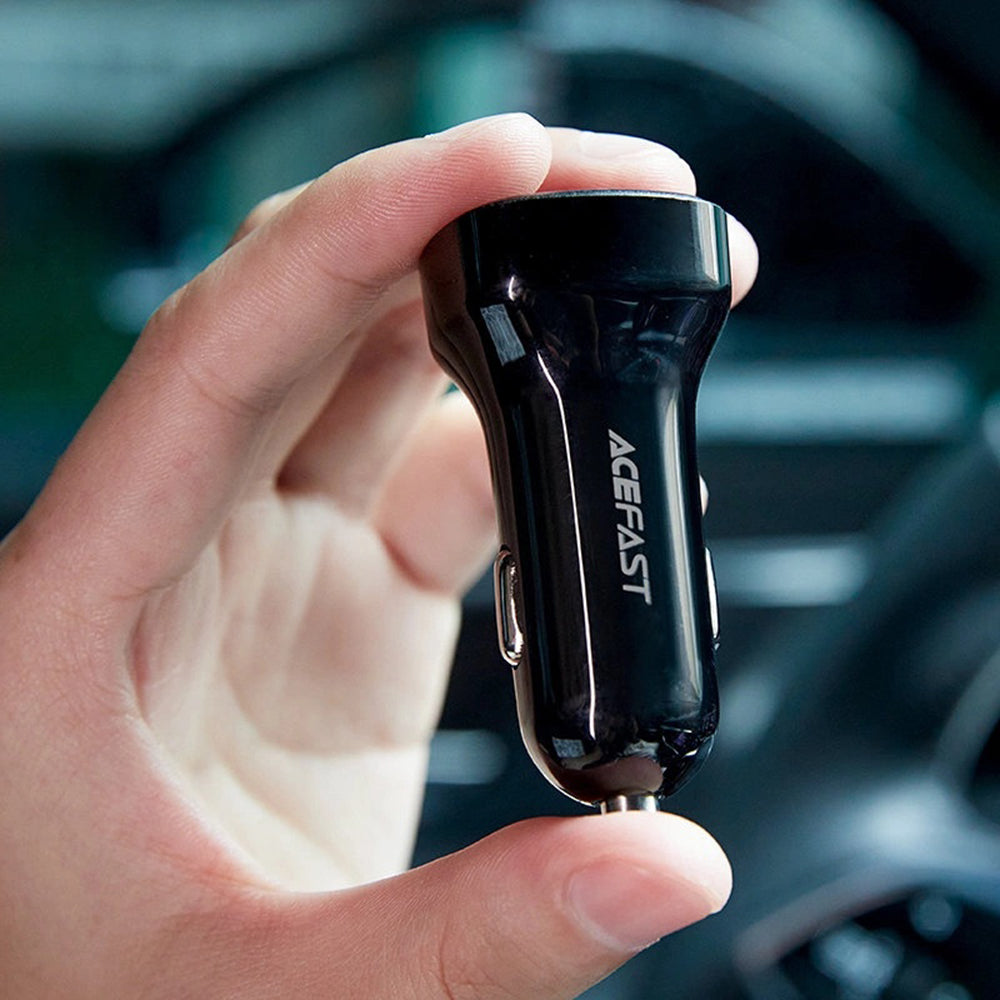 Cargador de coche Acefast B4, 66W, 3A, 1 x USB-A - 1 x USB-C, Negro