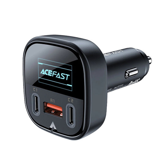Cargador de coche Acefast B5 Display, 101W, 5A, 1 x USB-A - 2 x USB-C, Negro