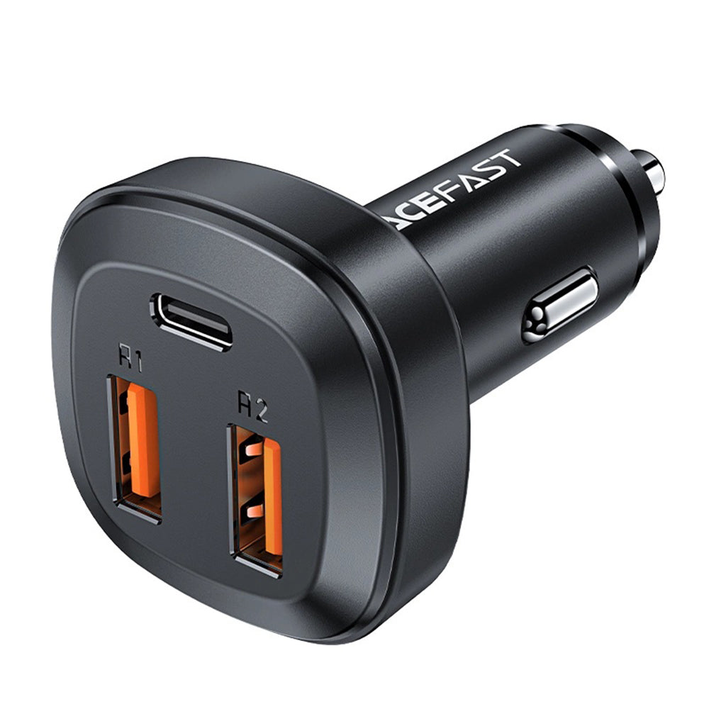 Cargador de coche Acefast B9, 66W, 5A, 2 x USB-A - 1 x USB-C, Negro