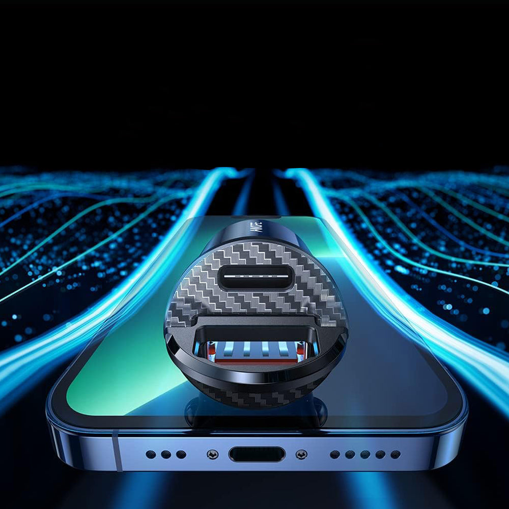 Cargador de coche Ainope, 30W, 5A, 1 x USB-A - 1 x USB-C, Negro