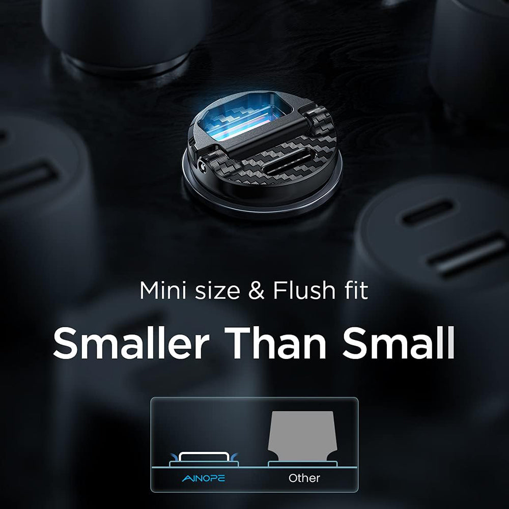 Cargador de coche Ainope, 30W, 5A, 1 x USB-A - 1 x USB-C, Negro