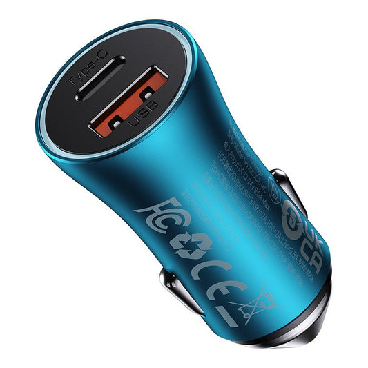 Cargador de coche Baseus Golden Contactor Max, 60W, 3A, 1 x USB-A - 1 x USB-C, Azul CGJM000103