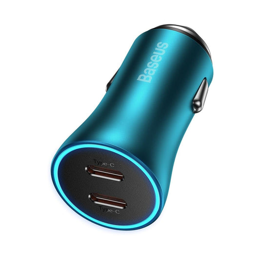 Cargador de coche Baseus Golden Contactor Pro, 40W, 3A, 2 x USB-C, Azul
