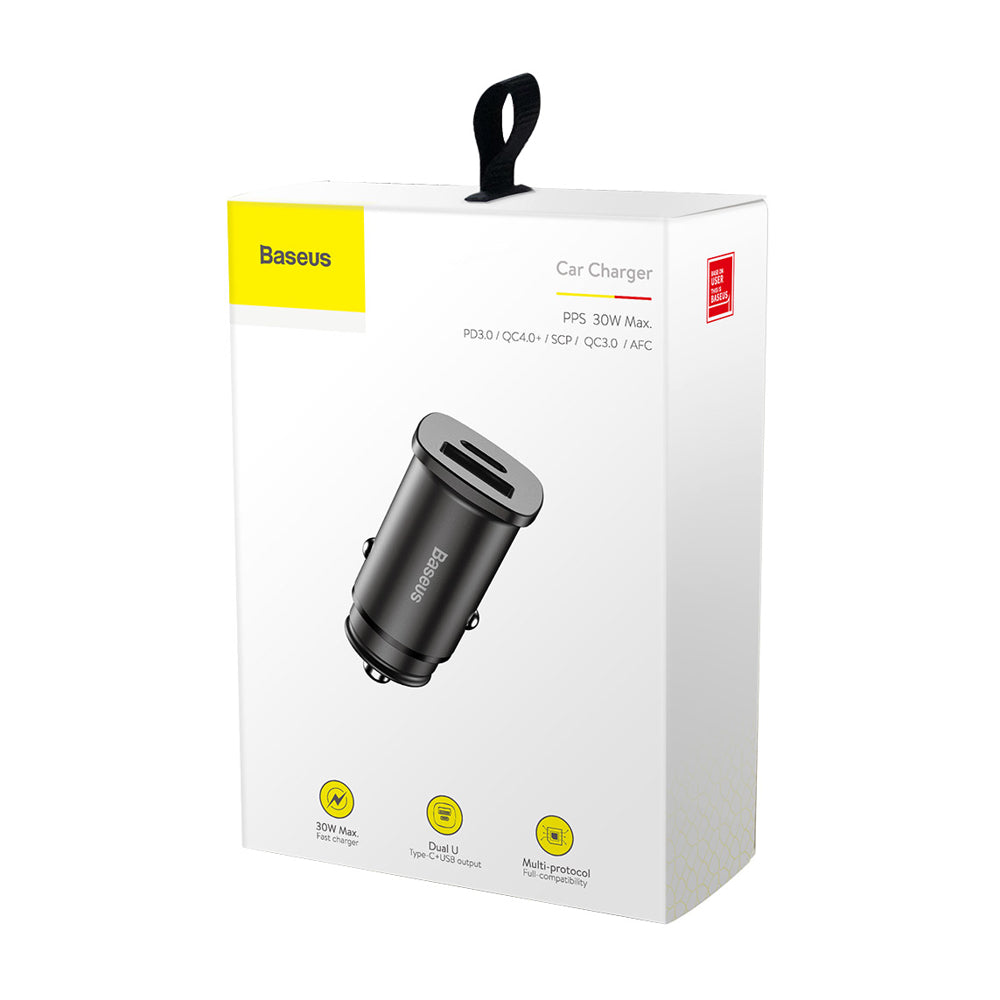 Cargador de coche Baseus Square PPS, 30W, 5A, 1 x USB-A - 1 x USB-C, Negro CCALL-AS01