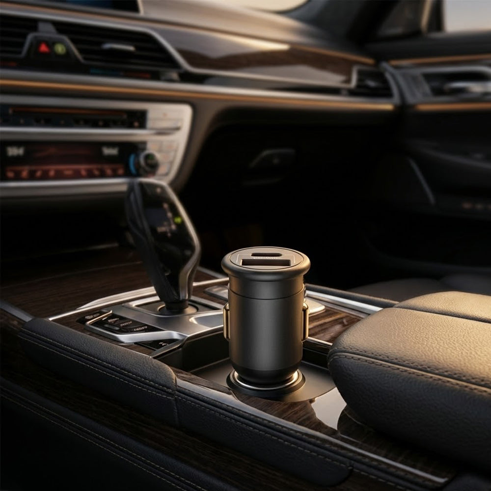 Cargador de coche Blueo, 35W, 3A, 1 x USB-A - 1 x USB-C, Gris