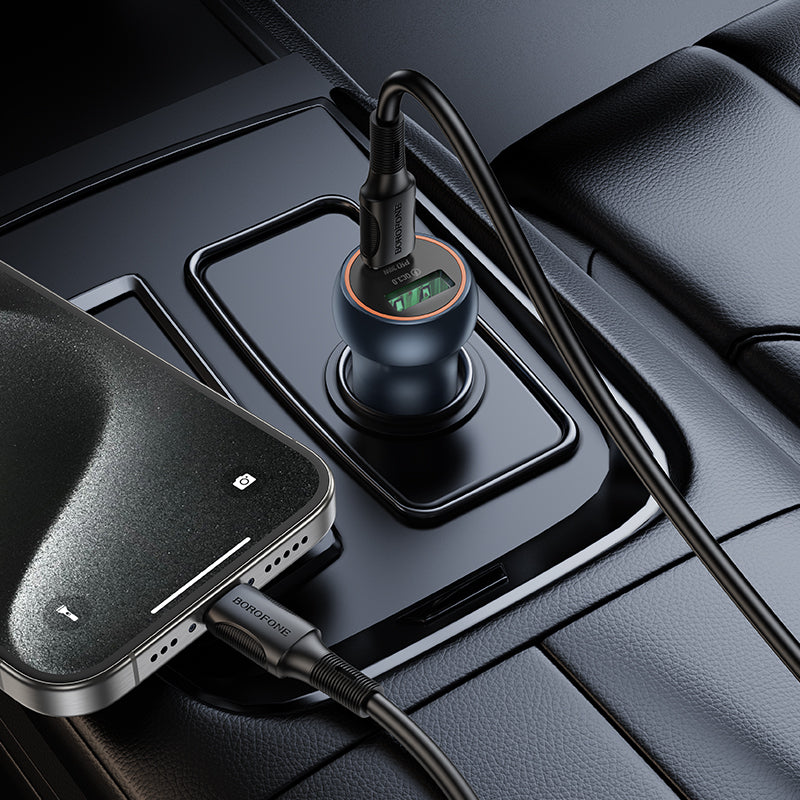 Cargador de Coche Borofone BZ32B Fresh, 48W, 3A, 1 x USB-A - 1 x USB-C, Gris