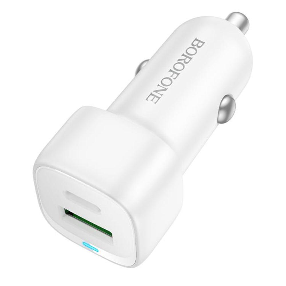 Cargador de coche Borofone BZ34B Cloud, 20W, 3A, 1 x USB-A - 1 x USB-C, Blanco