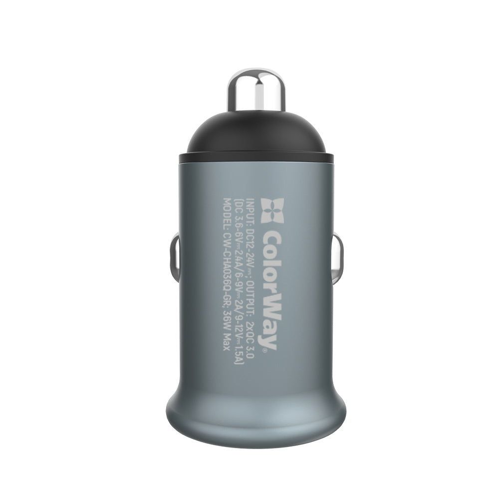 Cargador de Coche ColorWay, 36W, 3A, 2 x USB-A, Gris