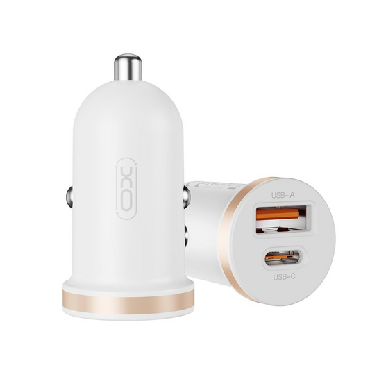 Cargador de Coche con Cable Lightning XO Design CC56, 30W, 3A, 1 x USB-A - 1 x USB-C, Blanco