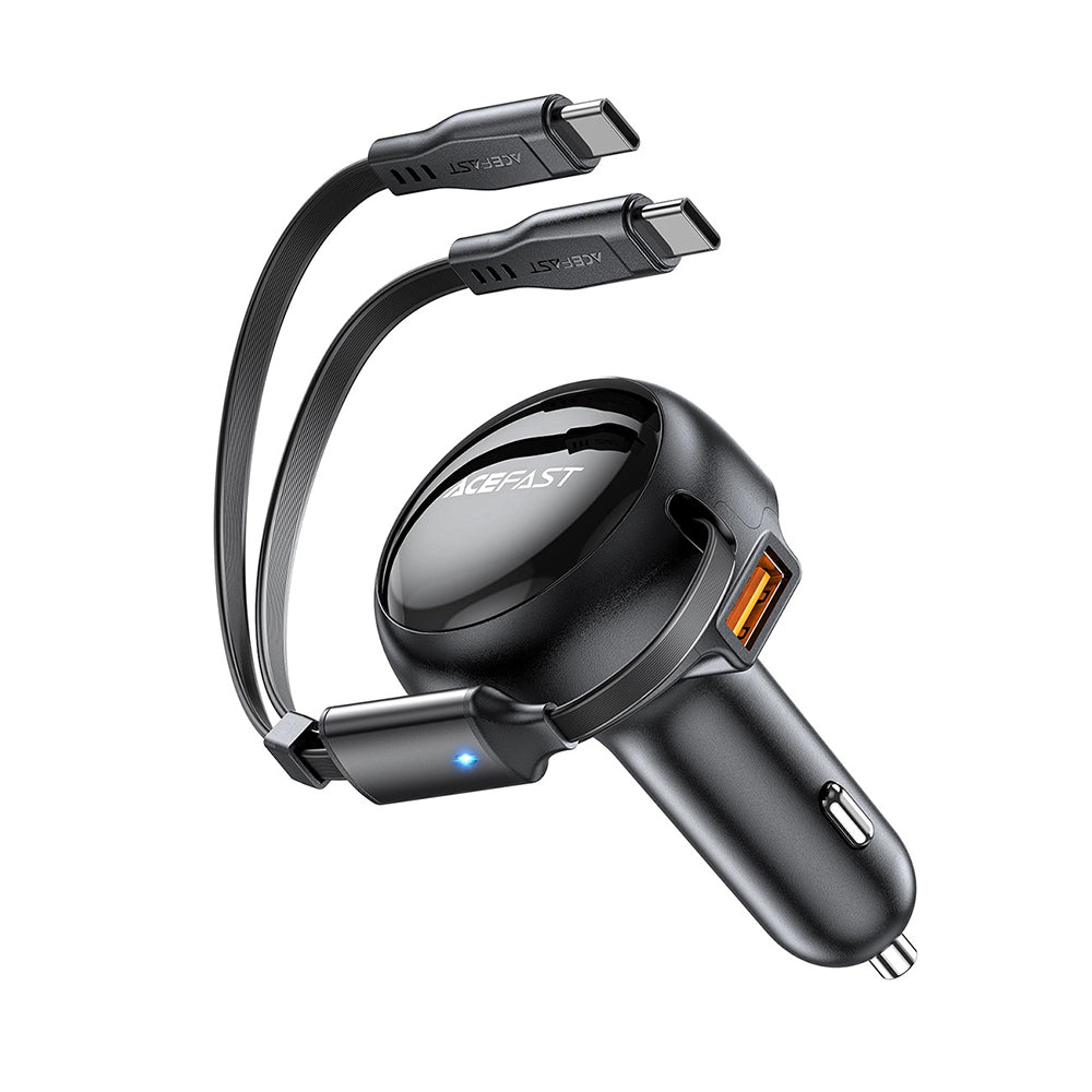 Cargador de coche con cable USB-C Acefast B13, 53W, 3A, 1 x USB-A, Negro