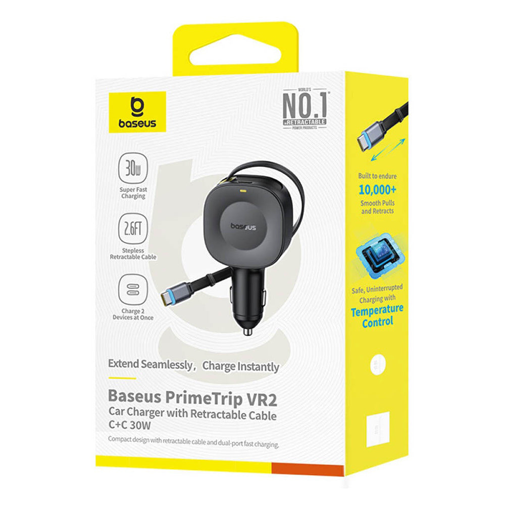 Cargador de coche con cable USB-C Baseus PrimeTrip VR2, 30W, 3A, 1 x USB-C, Negro C0206400