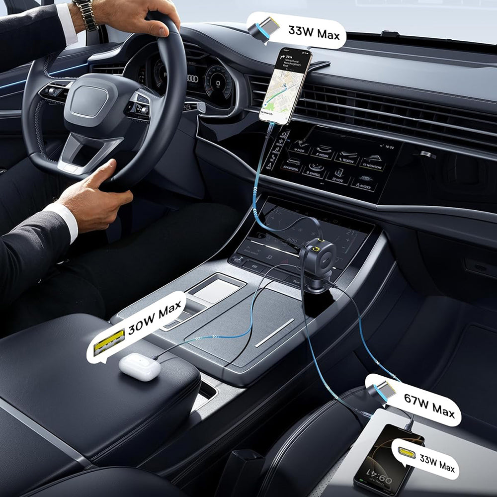 Cargador de Coche con Cable USB-C Baseus PrimeTrip VR2 Max, 163W, 3A, 1 x USB-A - 1 x USB-C, Negro P10162701313-00