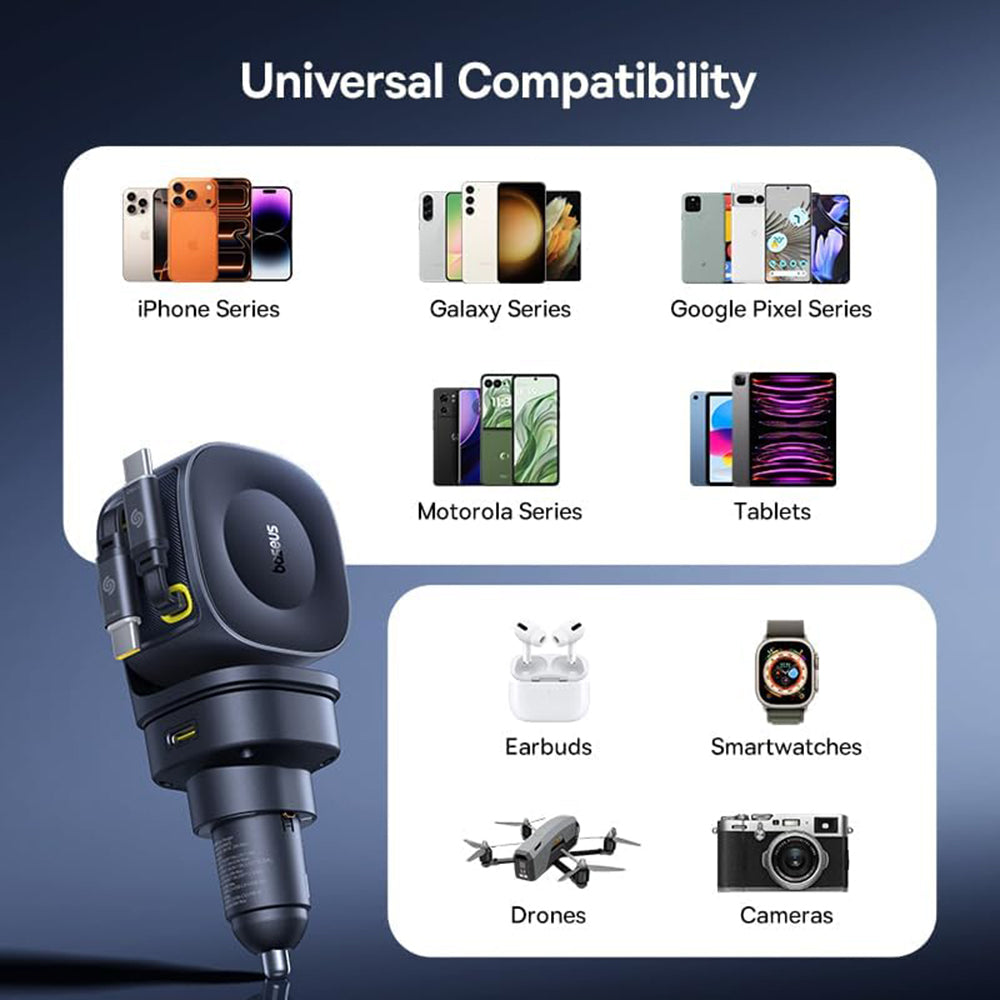 Cargador de Coche con Cable USB-C Baseus PrimeTrip VR2 Max, 163W, 3A, 1 x USB-A - 1 x USB-C, Negro P10162701313-00