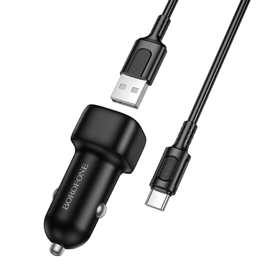 Cargador de coche con cable USB-C Borofone BZ34 Cloud, 18W, 3A, 1 x USB-A, Negro