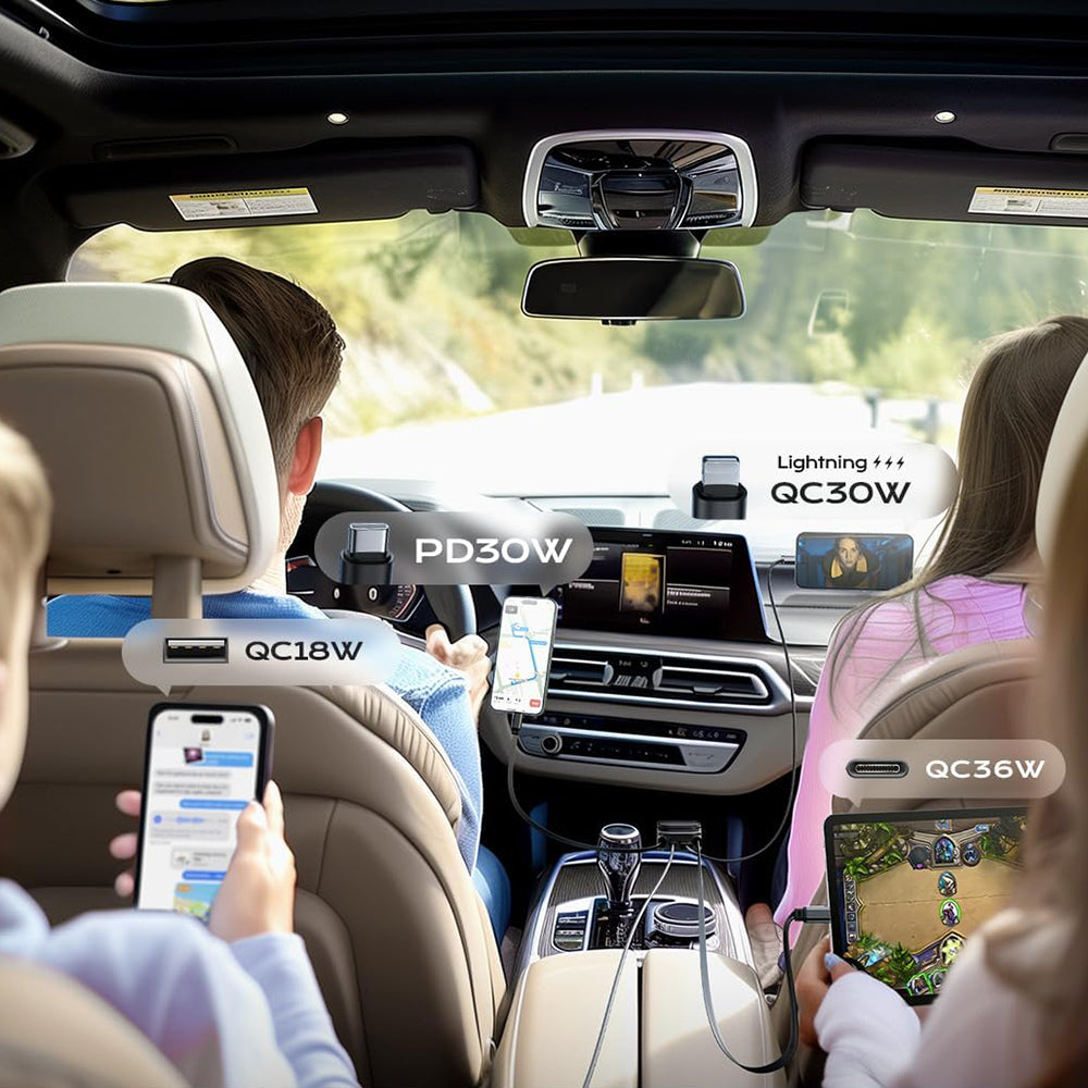 Cargador de coche con cable USB-C / Lightning Lisen Display, 96W, 3A, 1 x USB-A - 1 x USB-C, Negro YL0224080017