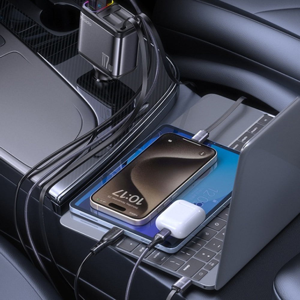 Cargador de coche con cable USB-C / Lightning Yesido Y63 Display, 117W, 3A, 1 x USB-A - 1 x USB-C, Gris