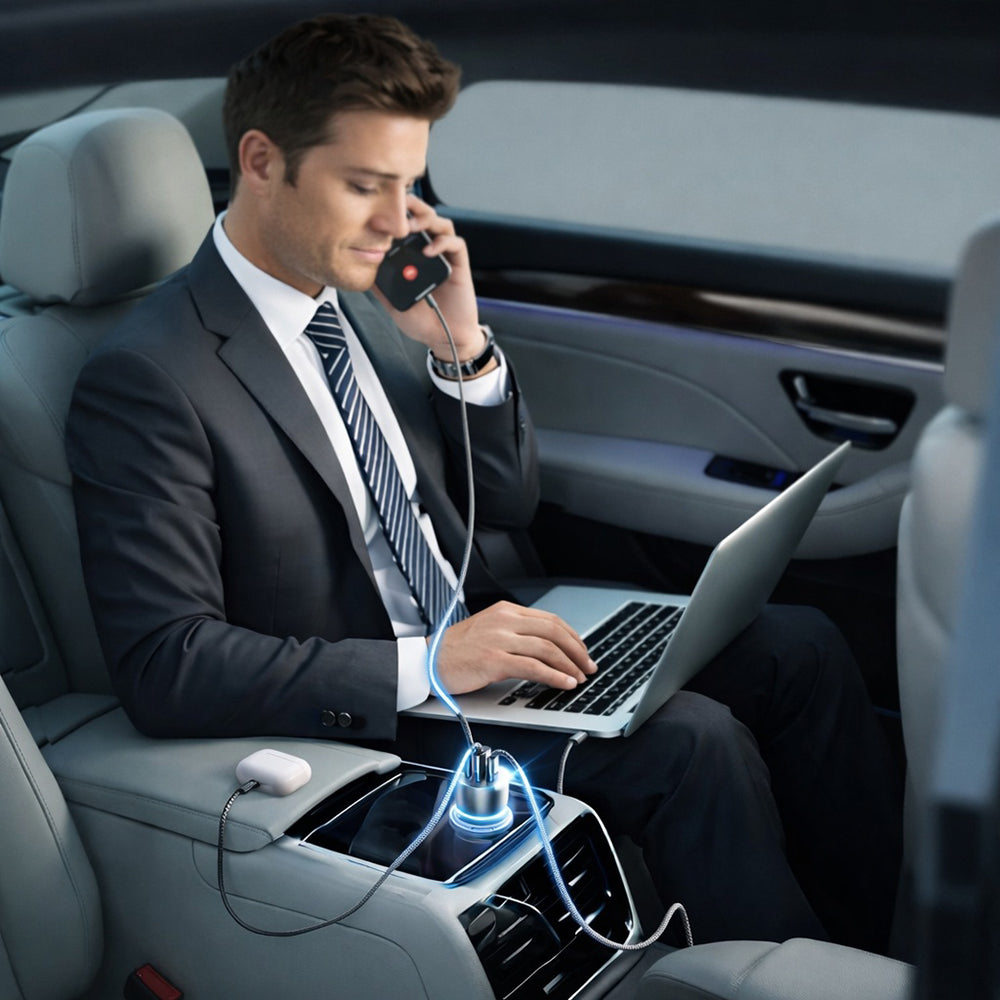 Cargador de Coche con Cable USB-C Lisen, 170W, 5A, 1 x USB-A - 2 x USB-C, Negro YL0224010001