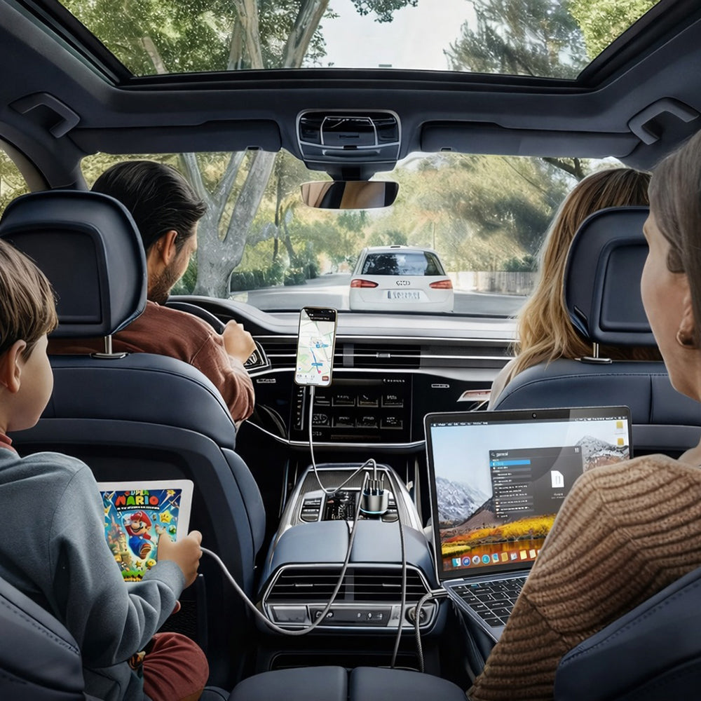 Cargador de Coche con Cable USB-C Lisen, 170W, 5A, 1 x USB-A - 2 x USB-C, Negro YL0224010001