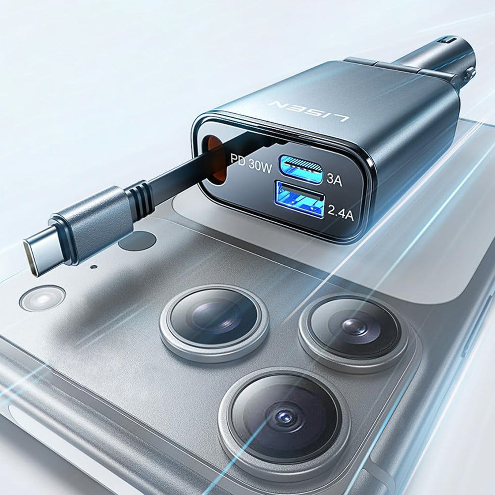 Cargador de Coche con Cable USB-C Lisen, 57W, 3A, 1 x USB-A - 1 x USB-C, Negro YL0325010016