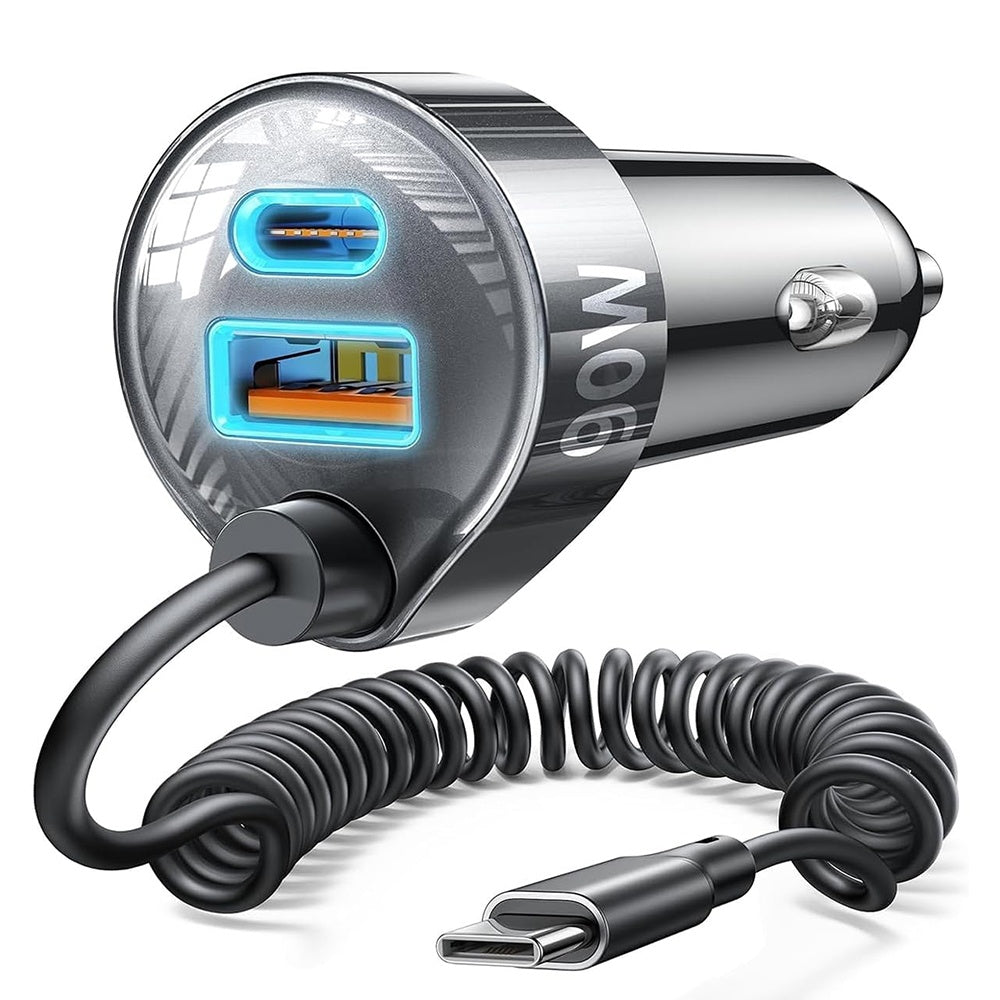 Cargador de coche con cable USB-C Lisen, 90W, 3A, 1 x USB-A - 1 x USB-C, Negro YL0223120020
