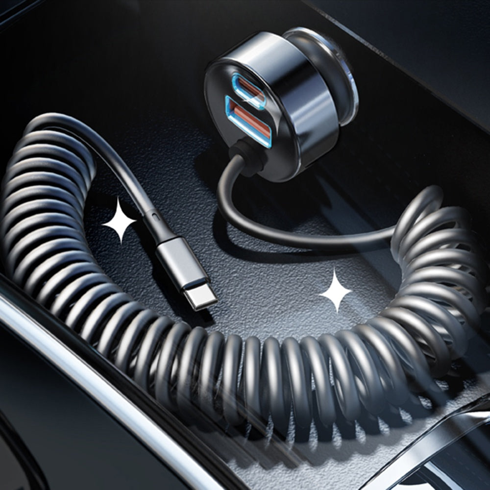 Cargador de coche con cable USB-C Lisen, 90W, 3A, 1 x USB-A - 1 x USB-C, Negro YL0223120020