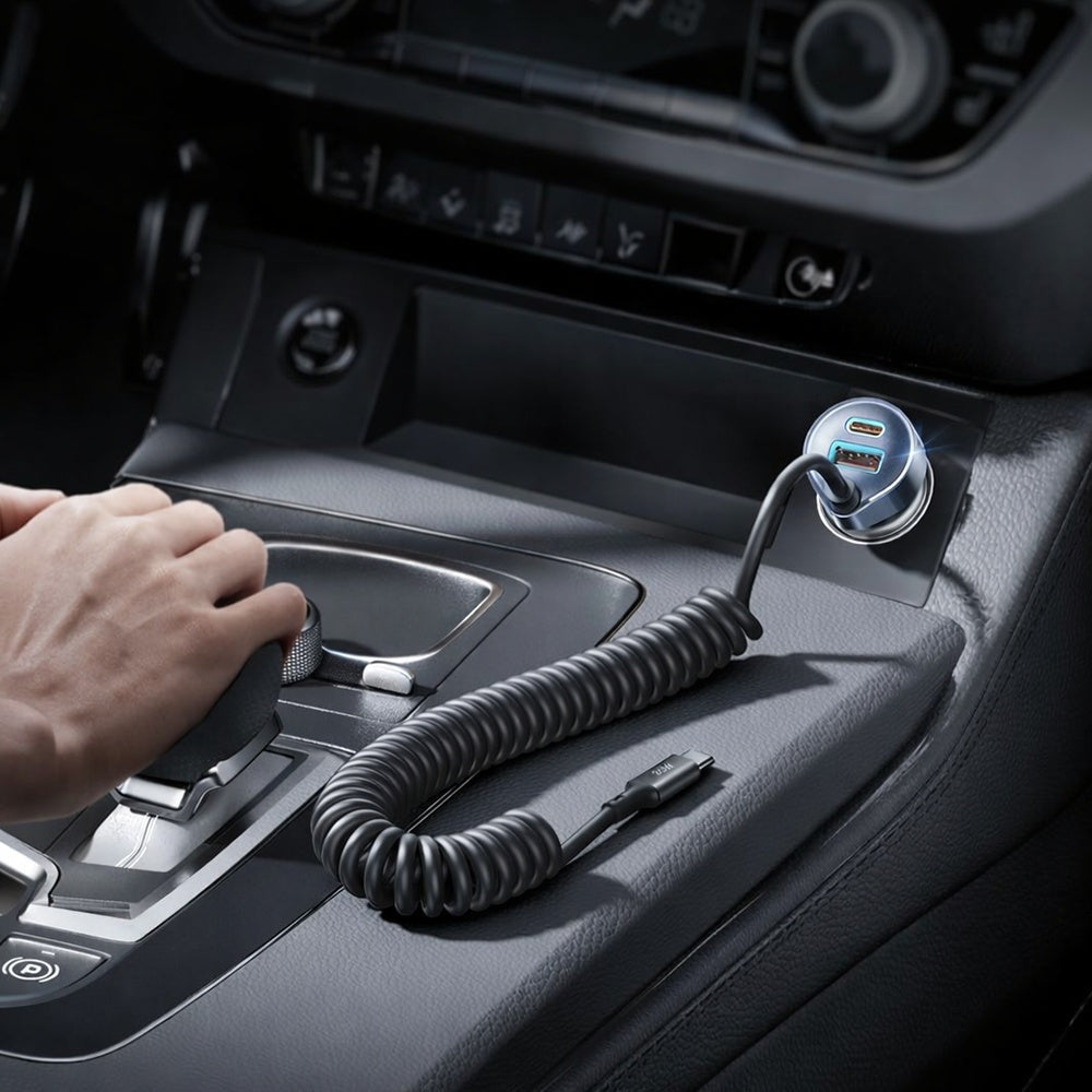 Cargador de coche con cable USB-C Lisen, 90W, 3A, 1 x USB-A - 1 x USB-C, Negro YL0223120020