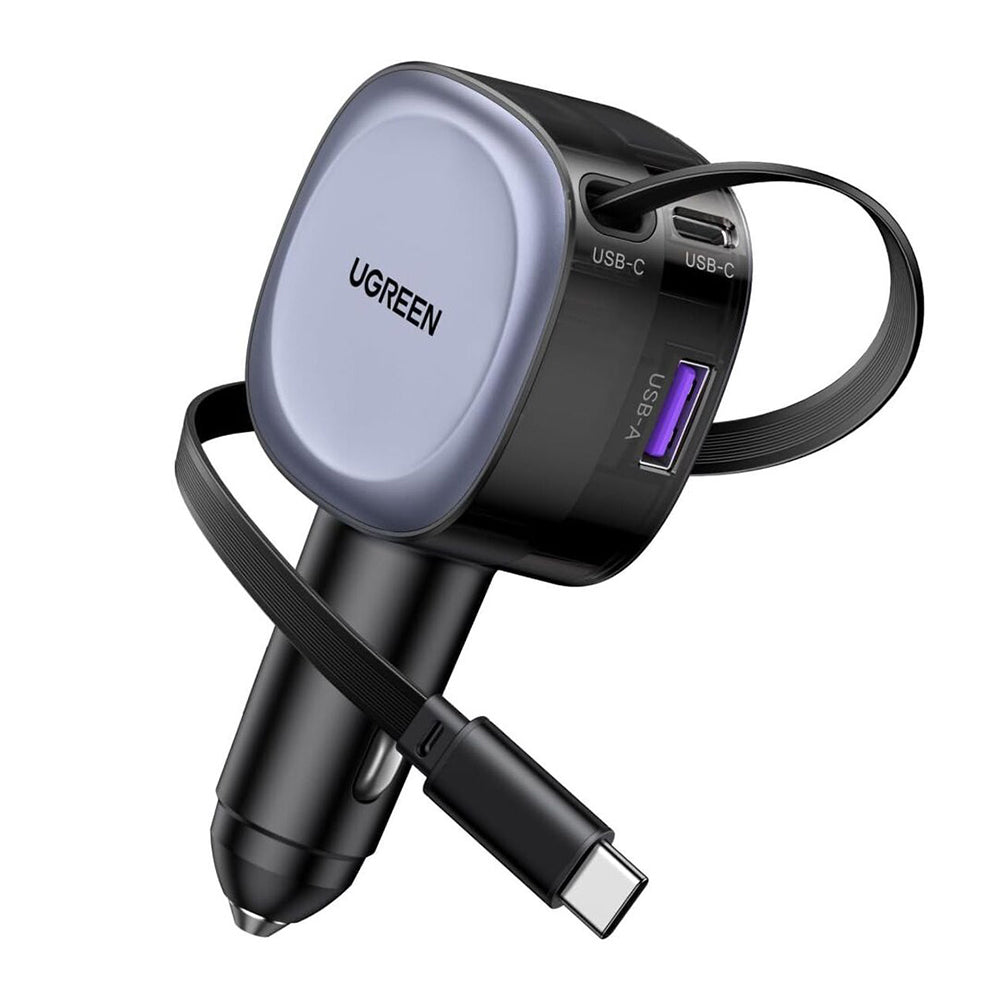 Cargador de Coche con Cable USB-C UGREEN EC601, 75W, 3A, 1 x USB-A - 1 x USB-C, Gris