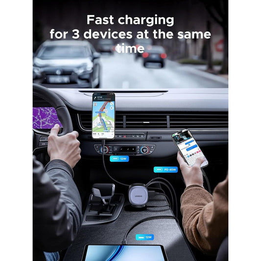 Cargador de Coche con Cable USB-C UGREEN EC601, 75W, 3A, 1 x USB-A - 1 x USB-C, Gris