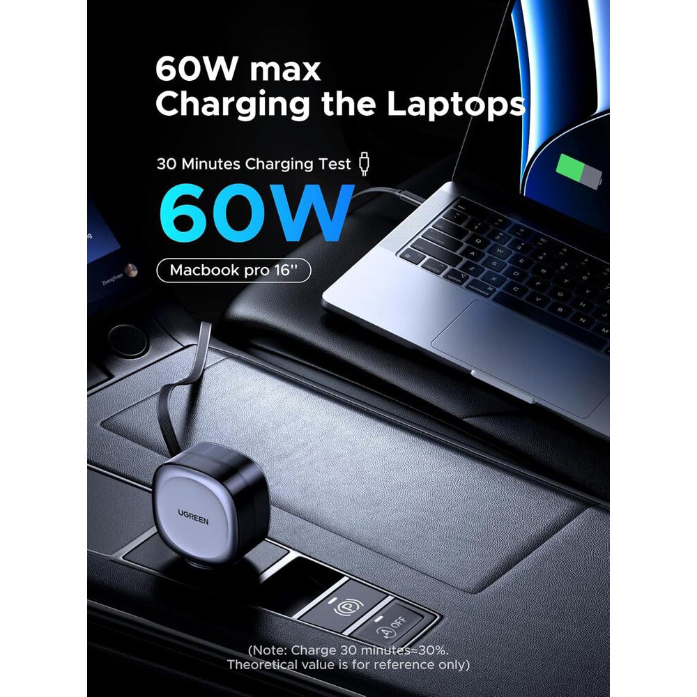 Cargador de Coche con Cable USB-C UGREEN EC601, 75W, 3A, 1 x USB-A - 1 x USB-C, Gris