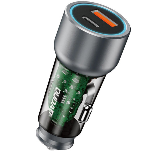 Cargador de coche Dudao R4T, 30W, 3A, 1 x USB-A - 1 x USB-C, Gris