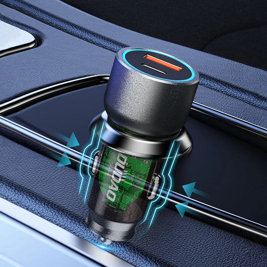 Cargador de coche Dudao R4T, 30W, 3A, 1 x USB-A - 1 x USB-C, Gris